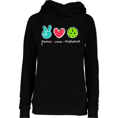 Funny Peace Love Pickleball Court Play Loves Pickleball Womens Funnel Neck Pullover Hood