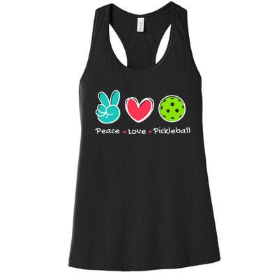 Funny Peace Love Pickleball Court Play Loves Pickleball Women's Racerback Tank