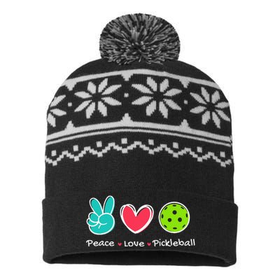 Funny Peace Love Pickleball Court Play Loves Pickleball USA-Made Snowflake Beanie