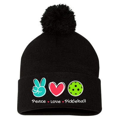 Funny Peace Love Pickleball Court Play Loves Pickleball Pom Pom 12in Knit Beanie