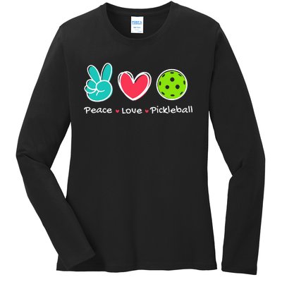 Funny Peace Love Pickleball Court Play Loves Pickleball Ladies Long Sleeve Shirt