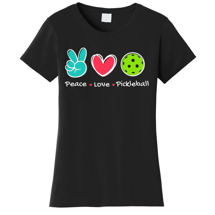 Funny Peace Love Pickleball Court Play Loves Pickleball Women's T-Shirt