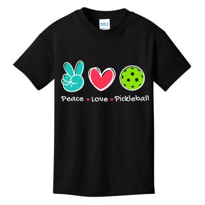 Funny Peace Love Pickleball Court Play Loves Pickleball Kids T-Shirt