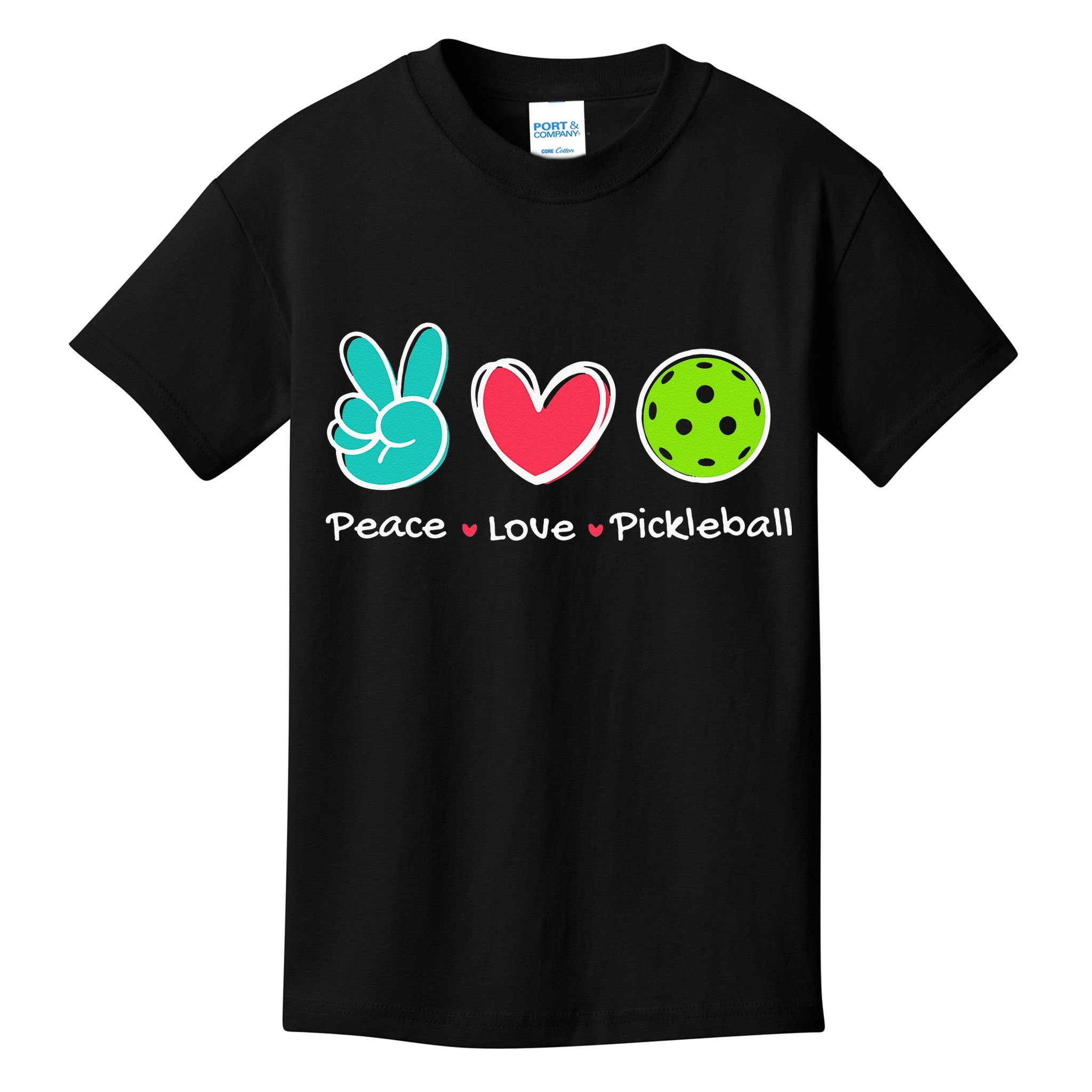Funny Peace Love Pickleball Court Play Loves Pickleball Kids T-Shirt