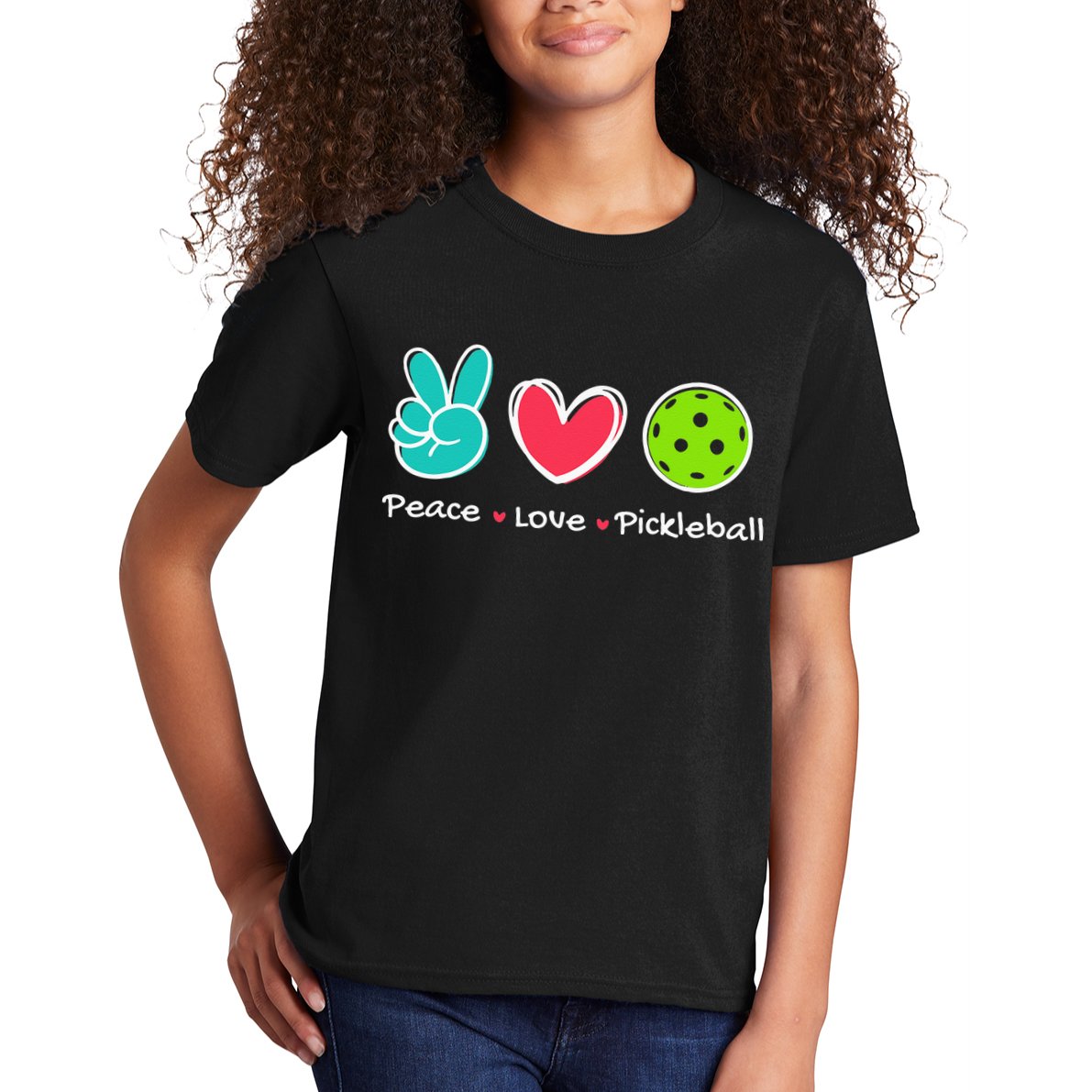 Funny Peace Love Pickleball Court Play Loves Pickleball Kids T-Shirt