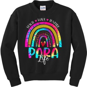 Funny Para Life Teacher Rainbow Tie Dye First Day Of School Kids Sweatshirt