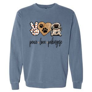 Funny Peace Love Pekingese Dog Lover Garment-Dyed Sweatshirt