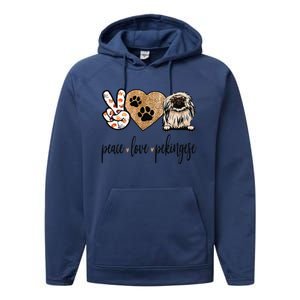 Funny Peace Love Pekingese Dog Lover Performance Fleece Hoodie