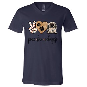 Funny Peace Love Pekingese Dog Lover V-Neck T-Shirt