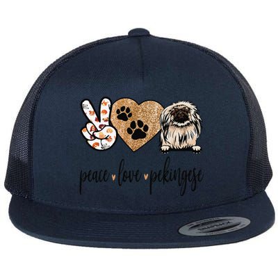 Funny Peace Love Pekingese Dog Lover Flat Bill Trucker Hat