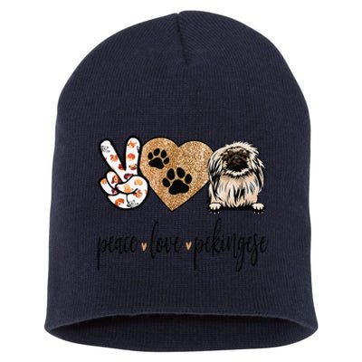 Funny Peace Love Pekingese Dog Lover Short Acrylic Beanie