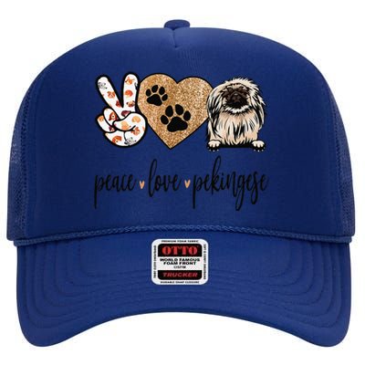 Funny Peace Love Pekingese Dog Lover High Crown Mesh Back Trucker Hat