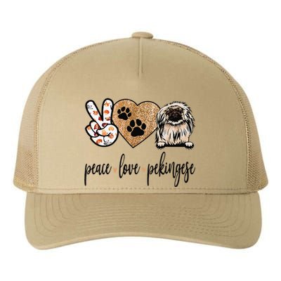 Funny Peace Love Pekingese Dog Lover Yupoong Adult 5-Panel Trucker Hat