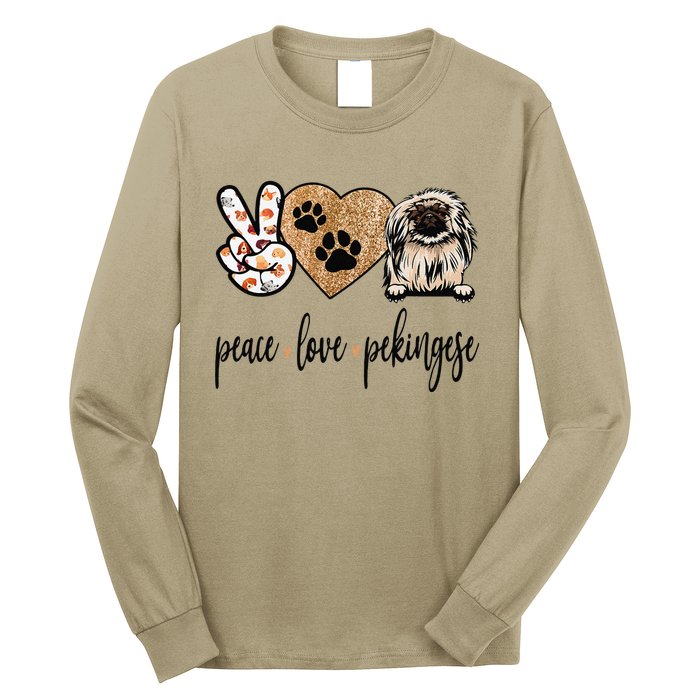 Funny Peace Love Pekingese Dog Lover Long Sleeve Shirt