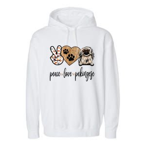 Funny Peace Love Pekingese Dog Lover Garment-Dyed Fleece Hoodie