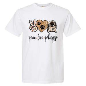 Funny Peace Love Pekingese Dog Lover Garment-Dyed Heavyweight T-Shirt