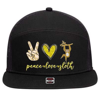 Funny Peace Love Sloth Gift 7 Panel Mesh Trucker Snapback Hat