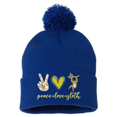 Funny Peace Love Sloth Gift Pom Pom 12in Knit Beanie