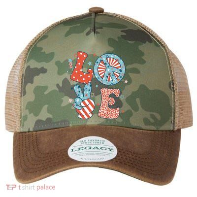 Funny Peace Love America Us Flag Retro Groovy 4th Of July Legacy Tie Dye Trucker Hat