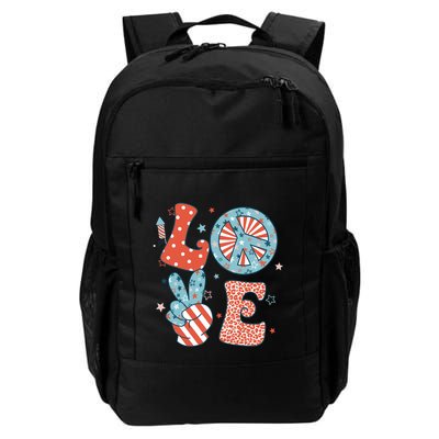 Funny Peace Love America Us Flag Retro Groovy 4th Of July Backpack