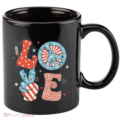 Funny Peace Love America Us Flag Retro Groovy 4th Of July 11oz C Handle Ceramic Mug