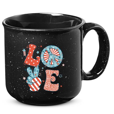 Funny Peace Love America Us Flag Retro Groovy 4th Of July 15oz Campfire Ceramic Mug