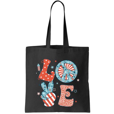 Funny Peace Love America Us Flag Retro Groovy 4th Of July Bag