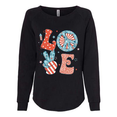 Funny Peace Love America Us Flag Retro Groovy 4th Of July Womens California Wash Sweatshirt