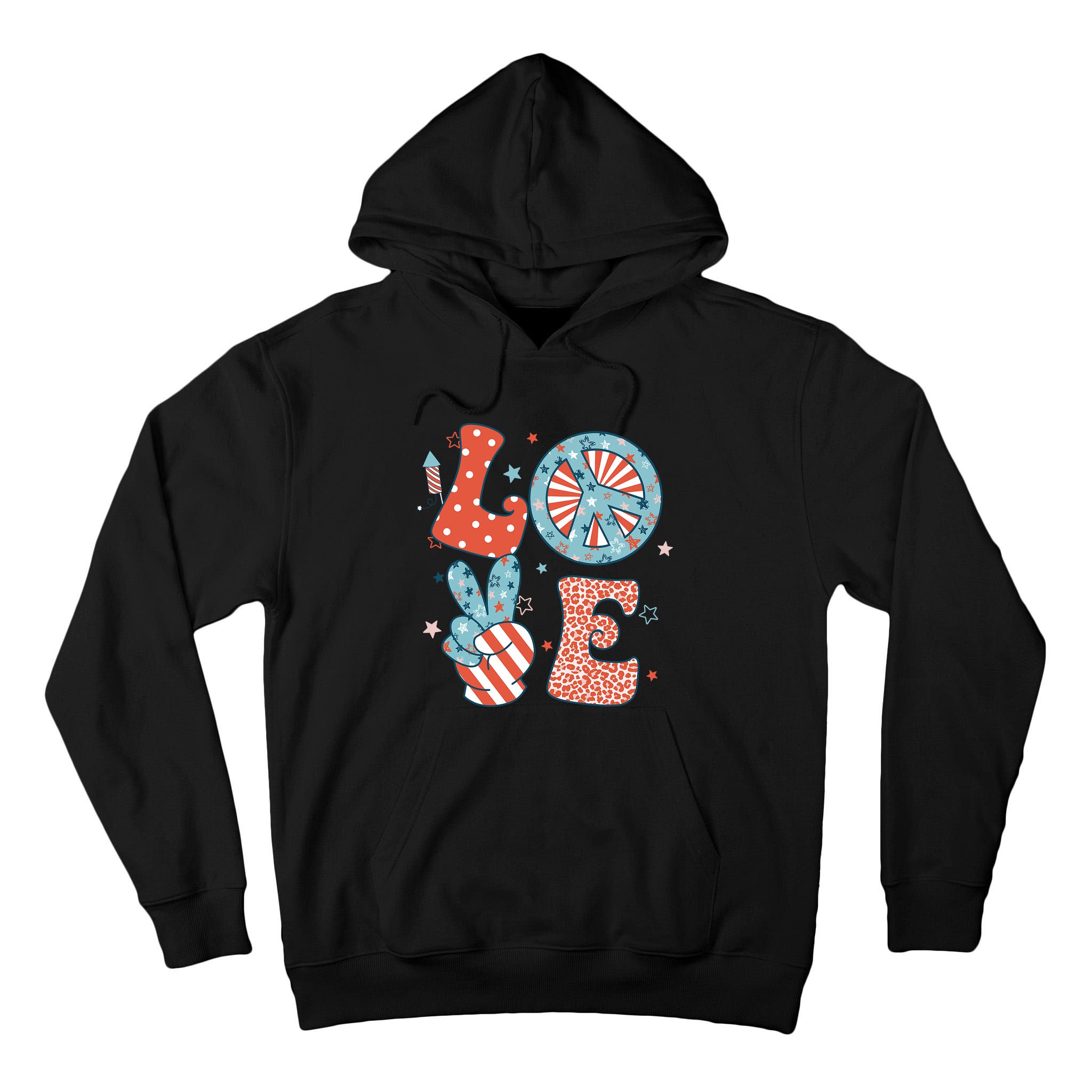 Funny Peace Love America Us Flag Retro Groovy 4th Of July Tall Hoodie