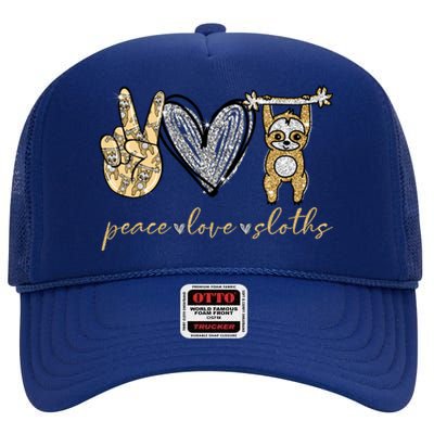 Funny Peace Love Sloth Gift High Crown Mesh Back Trucker Hat