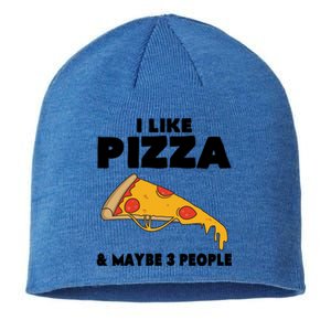 Funny Pizza Lover Gift Cool I Like Pizza And Maybe 3 People Cool Gift Sustainable Beanie