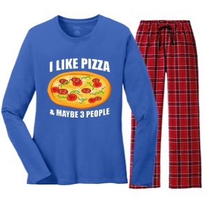 Funny Pizza Lover Gift Cool I Like Pizza And Maybe 3 People Great Gift Women's Long Sleeve Flannel Pajama Set 