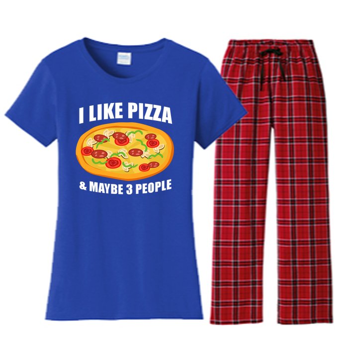 Funny Pizza Lover Gift Cool I Like Pizza And Maybe 3 People Great Gift Women's Flannel Pajama Set