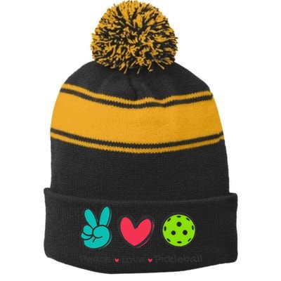 Funny Peace Love Pickleball Court Play Loves Pickleball Stripe Pom Pom Beanie