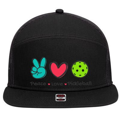 Funny Peace Love Pickleball Court Play Loves Pickleball 7 Panel Mesh Trucker Snapback Hat