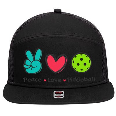 Funny Peace Love Pickleball Court Play Loves Pickleball 7 Panel Mesh Trucker Snapback Hat