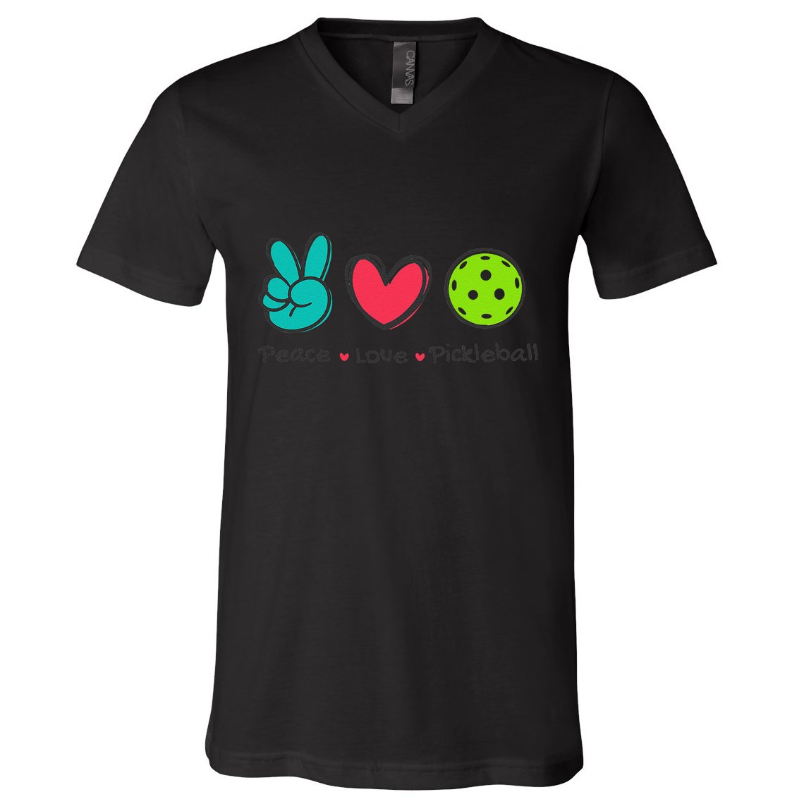 Funny Peace Love Pickleball Court Play Loves Pickleball V-Neck T-Shirt