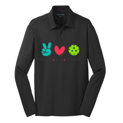 Funny Peace Love Pickleball Court Play Loves Pickleball Silk Touch Performance Long Sleeve Polo