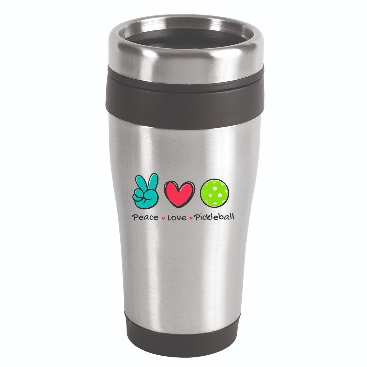 Funny Peace Love Pickleball Court Play Loves Pickleball 16oz Travel Tumbler