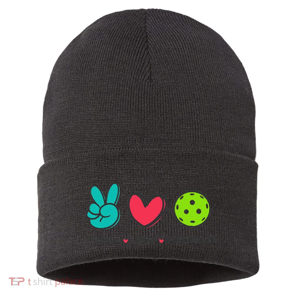 Funny Peace Love Pickleball Court Play Loves Pickleball Sustainable Knit Beanie