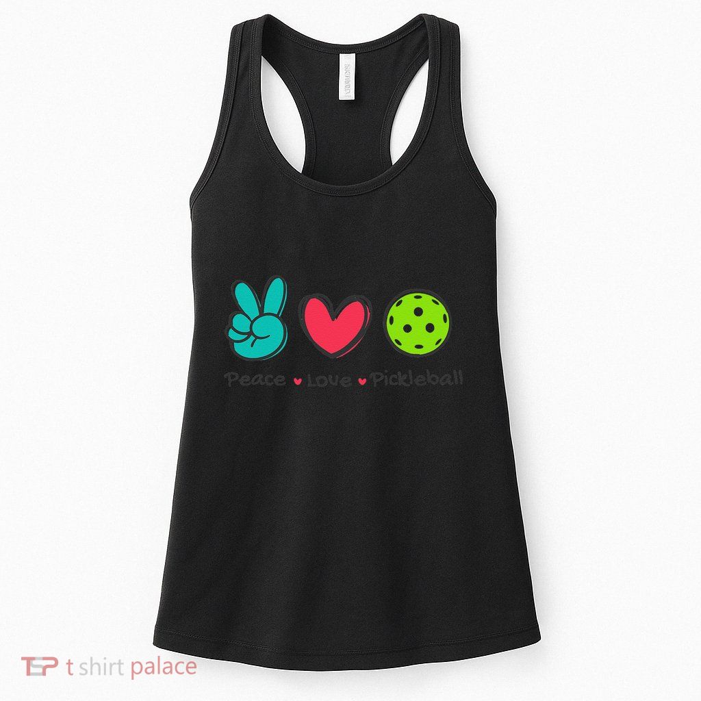 Funny Peace Love Pickleball Court Play Loves Pickleball Womens Tank Top