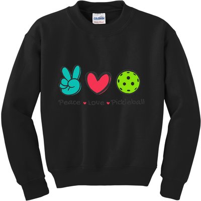 Funny Peace Love Pickleball Court Play Loves Pickleball Kids Sweatshirt