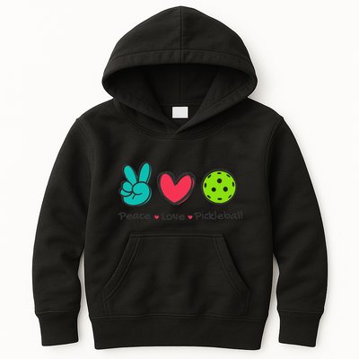 Funny Peace Love Pickleball Court Play Loves Pickleball Kids Hoodie
