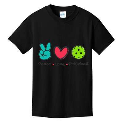 Funny Peace Love Pickleball Court Play Loves Pickleball Kids T-Shirt