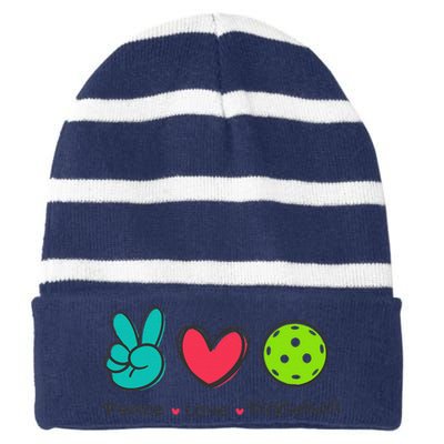 Funny Peace Love Pickleball Court Play Loves Pickleball Striped Beanie with Solid Band