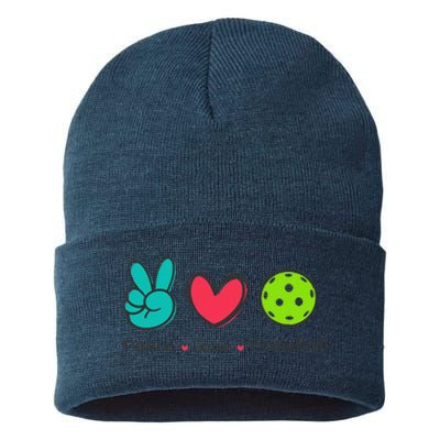 Funny Peace Love Pickleball Court Play Loves Pickleball Sustainable Knit Beanie