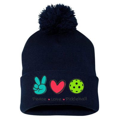 Funny Peace Love Pickleball Court Play Loves Pickleball Pom Pom 12in Knit Beanie