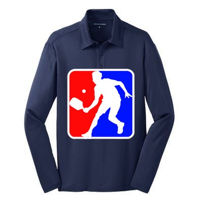 Funny Pickleball Logo Gift Silk Touch Performance Long Sleeve Polo