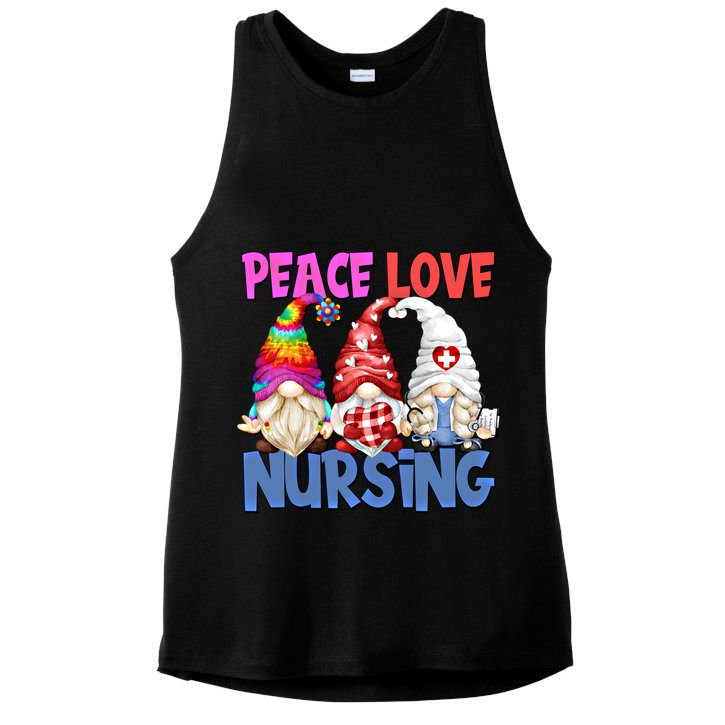 Funny Peace Love Nursing Gnome And Certified Nurse Gift Ladies PosiCharge Tri-Blend Wicking Tank