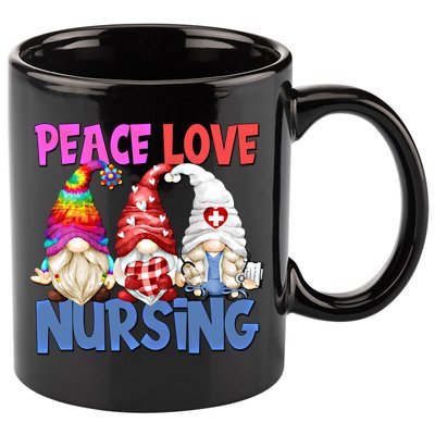 Funny Peace Love Nursing Gnome And Certified Nurse Gift 11oz C Handle Ceramic Mug